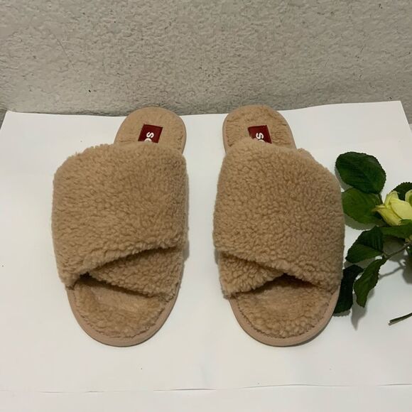 Sorel Go Mail Run Slippers Faux Fur Slip-on Natural Tan Size 10 NEW - Picture 3 of 9